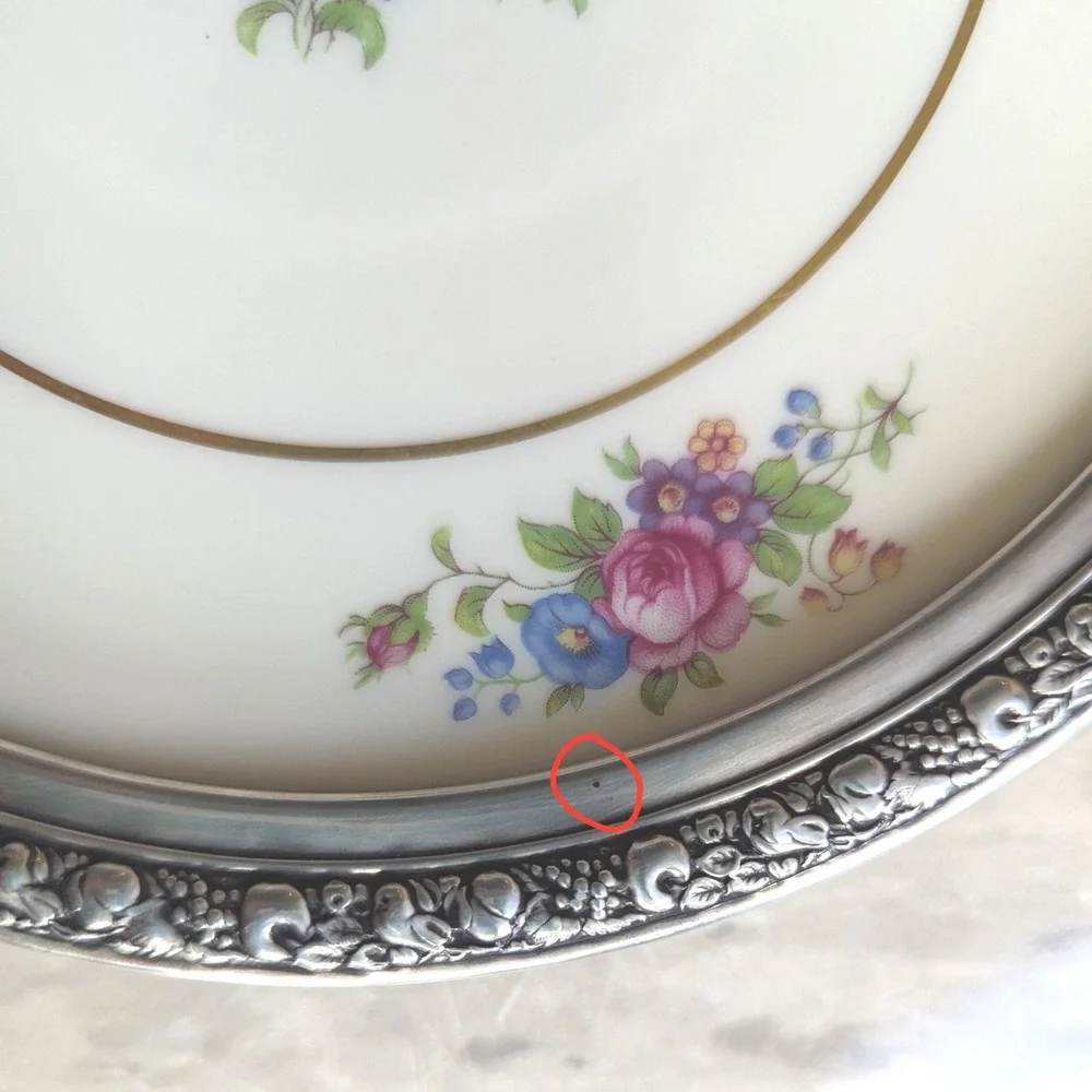 Lenox Rose Porcelain Plate Wallace Sterling Silver 30s 4178 Vintage Floral 8.5in